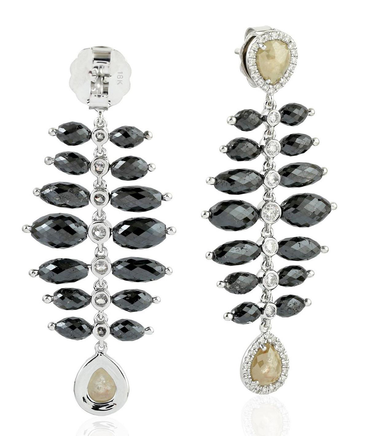 Uncut 24.9 Carat Diamond 18 Karat Gold Onyx Earrings For Sale