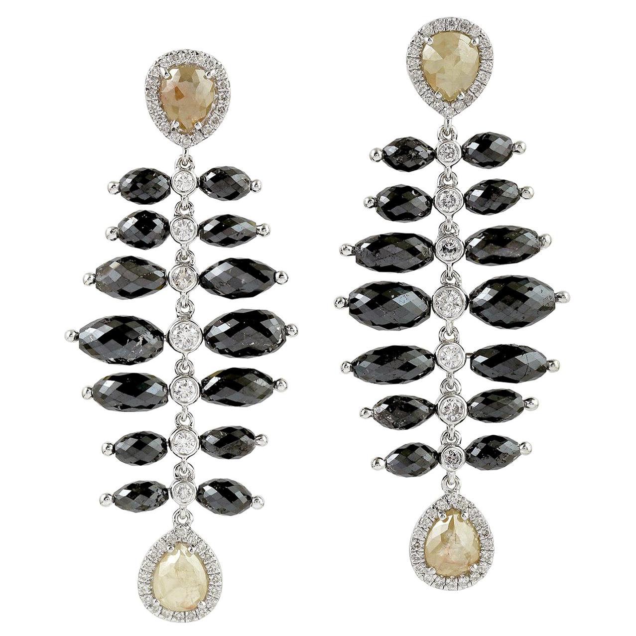 24.9 Carat Diamond 18 Karat Gold Onyx Earrings For Sale