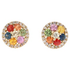 Orecchini in oro giallo 14 carati con diamante e zaffiro multicolore da 2,49 carati