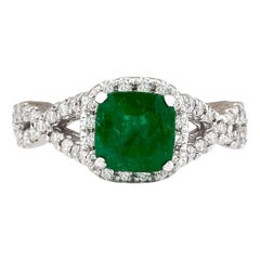 Emerald Diamond Ring In 14 Karat White Gold