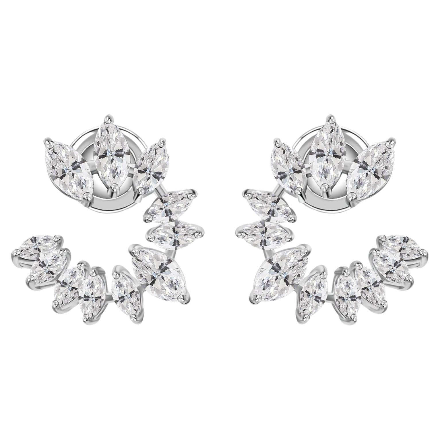 Boucles d'oreilles « climber » en diamant naturel taille marquise de 2,49 carats, en or blanc 18 carats en vente
