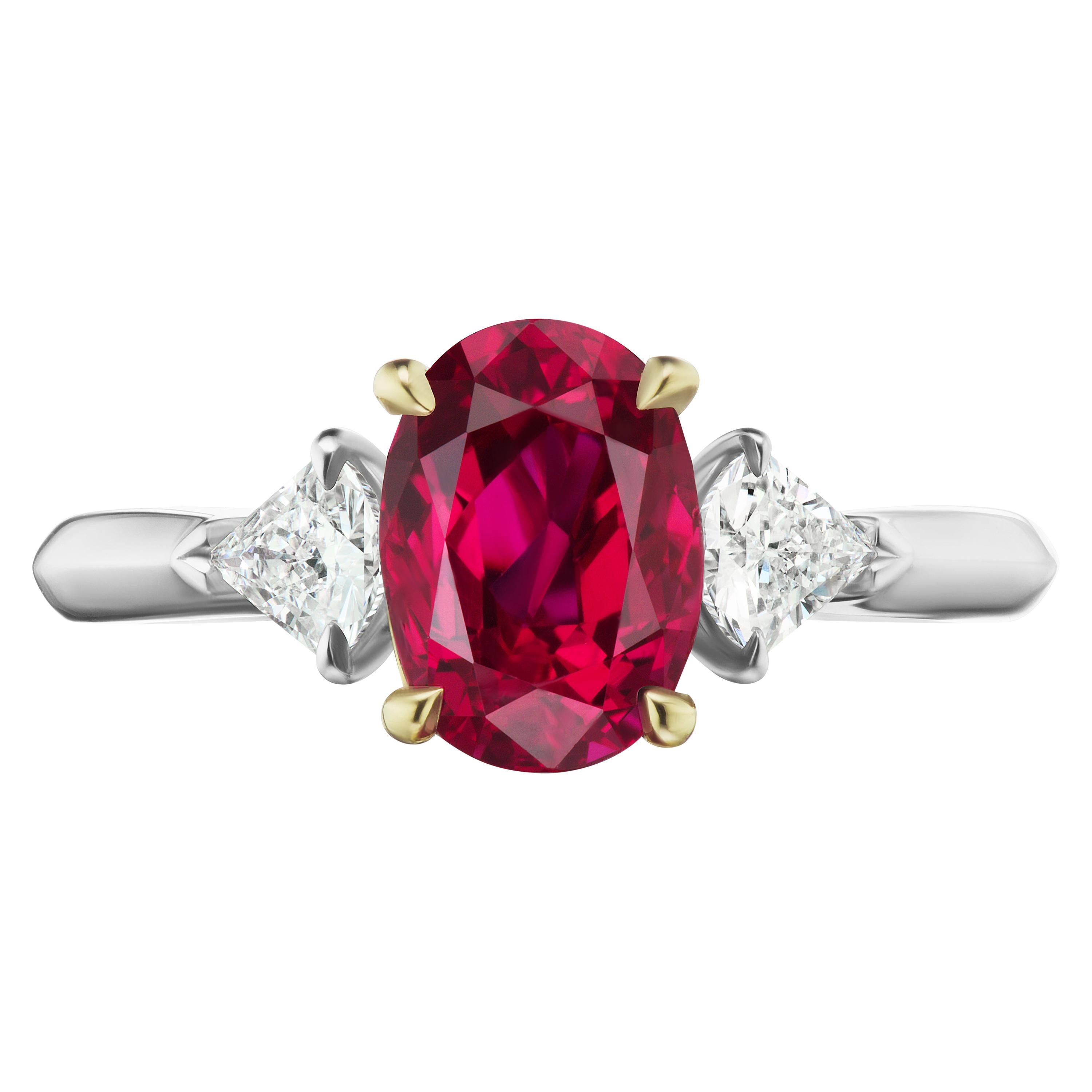 2.49 Carat Conflict Free Oval Ruby GIA Certified from Thailand Set with Kites For Sale