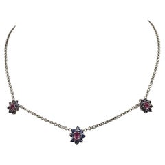2.49 Carat Pink & Blue Sapphire Flower Necklace in 18K White Gold