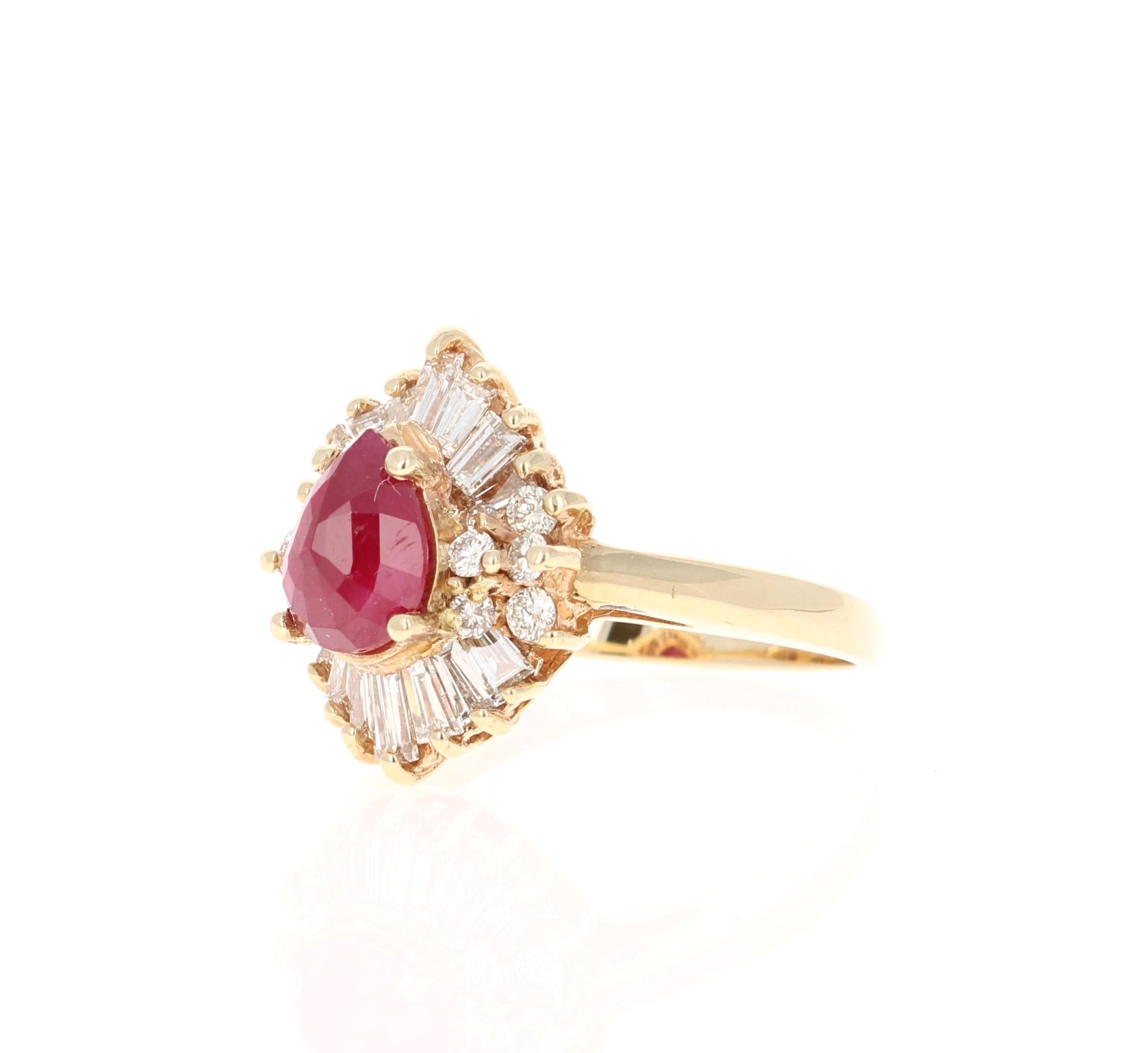 Contemporary 2.49 Carat Ruby Diamond Yellow Gold Ballerina Ring For Sale