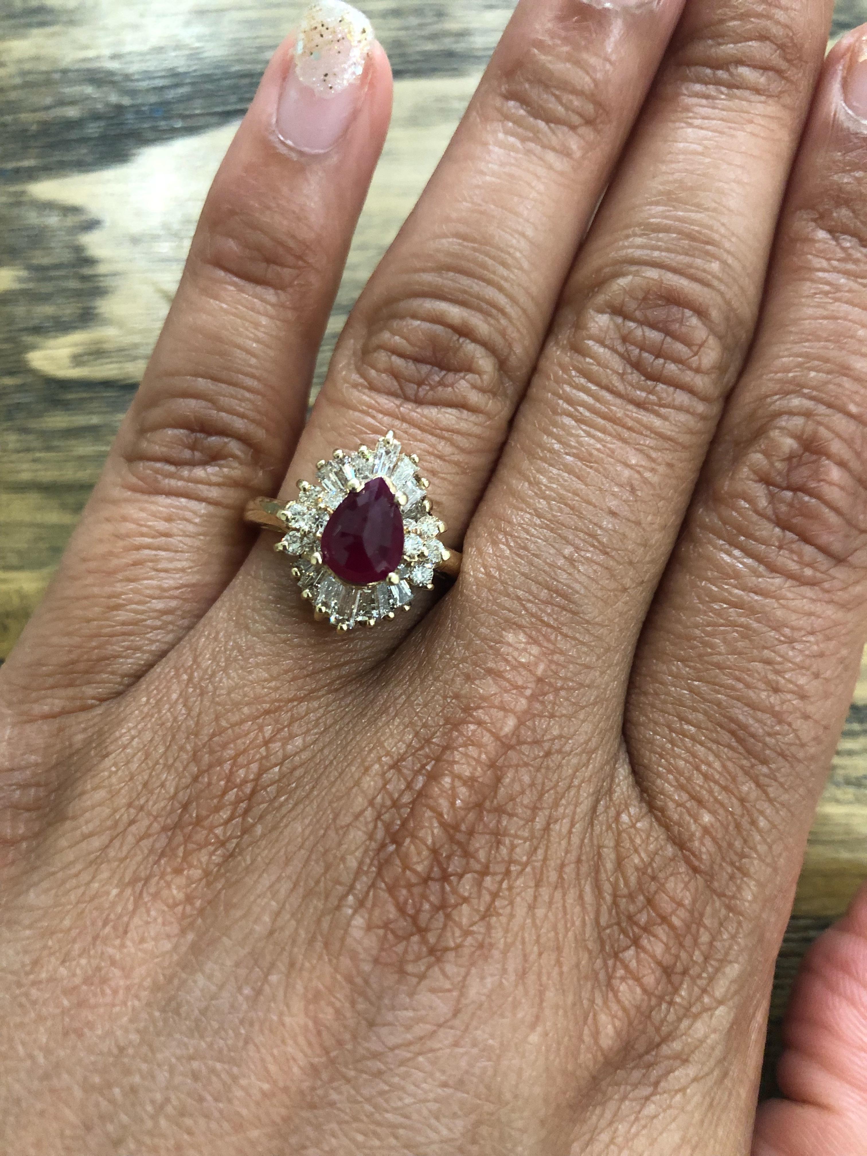 2.49 Carat Ruby Diamond Yellow Gold Ballerina Ring In New Condition For Sale In Los Angeles, CA