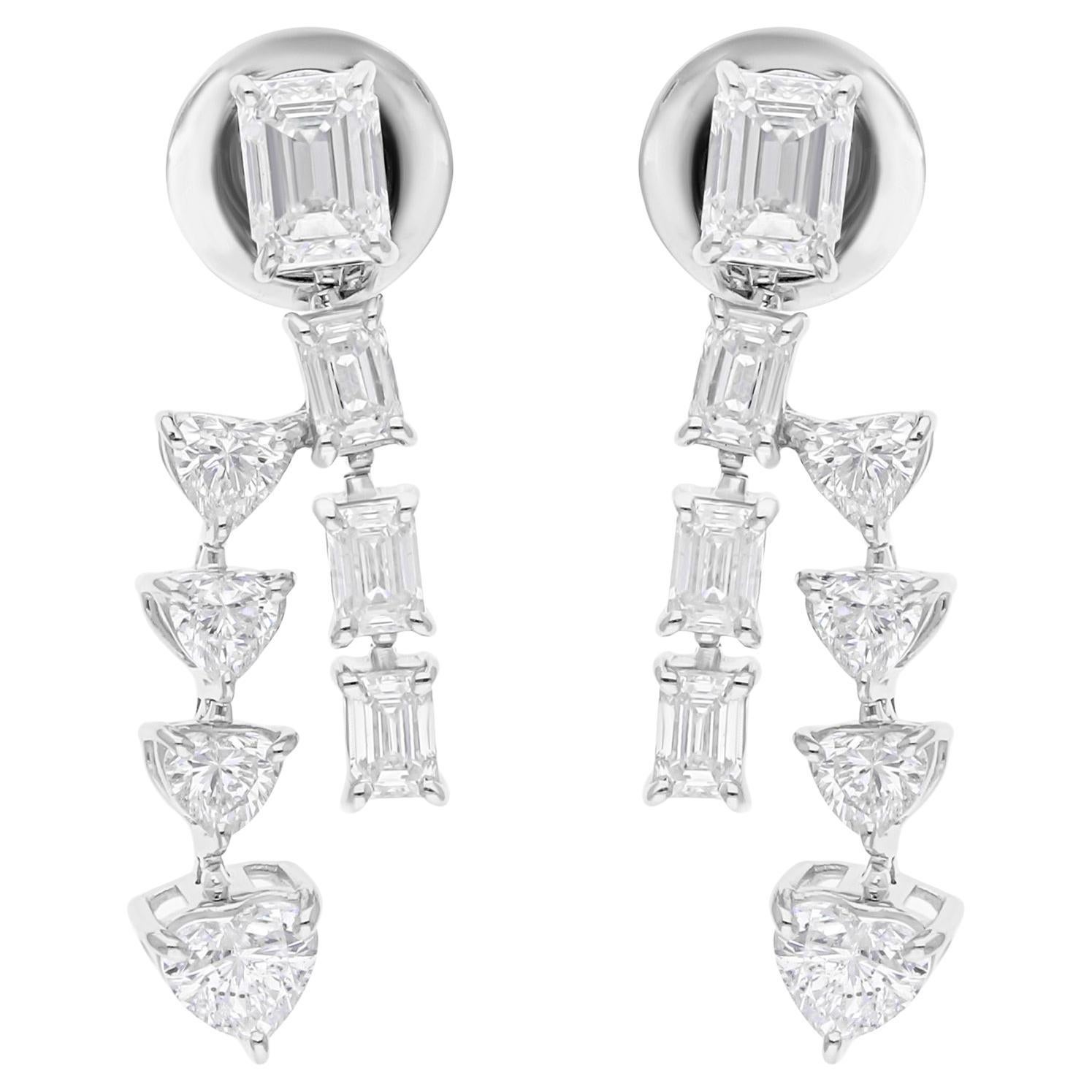 2.49 Carat SI/H Emerald Heart Cut Diamond Earrings 18 Karat White Gold Jewelry