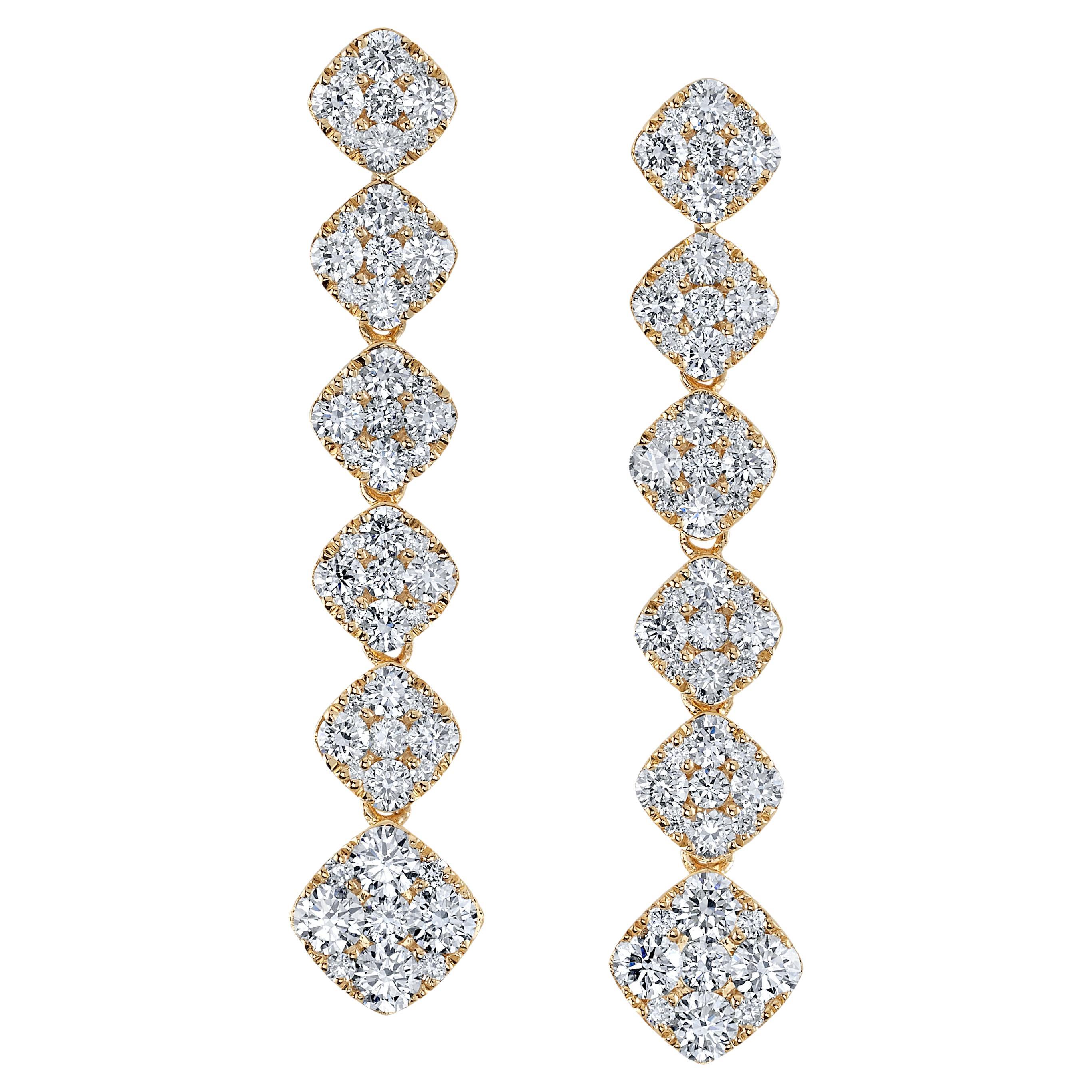 2.49 Carat Total Diamond Pave and Yellow Gold Dangle Earrings