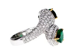 2.49 Carat Vivid Green Emerald and 2.18 Carat Diamond Twin Cocktail Party Ring