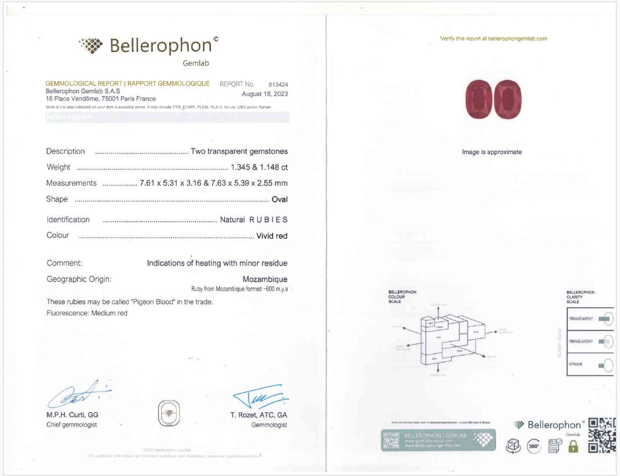 Women's or Men's 2.49 Carat Vivid Red Pigeon Blood Mozambique Certified Classical Earring 18K For Sale