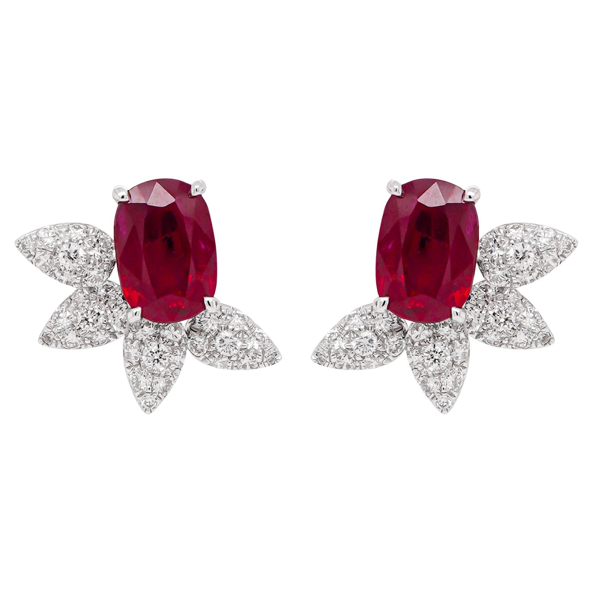2.49 Carat Vivid Red Pigeon Blood Mozambique Certified Classical Earring 18K