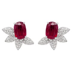 2.49 Carat Vivid Red Pigeon Blood Mozambique Certified Classical Earring 18K