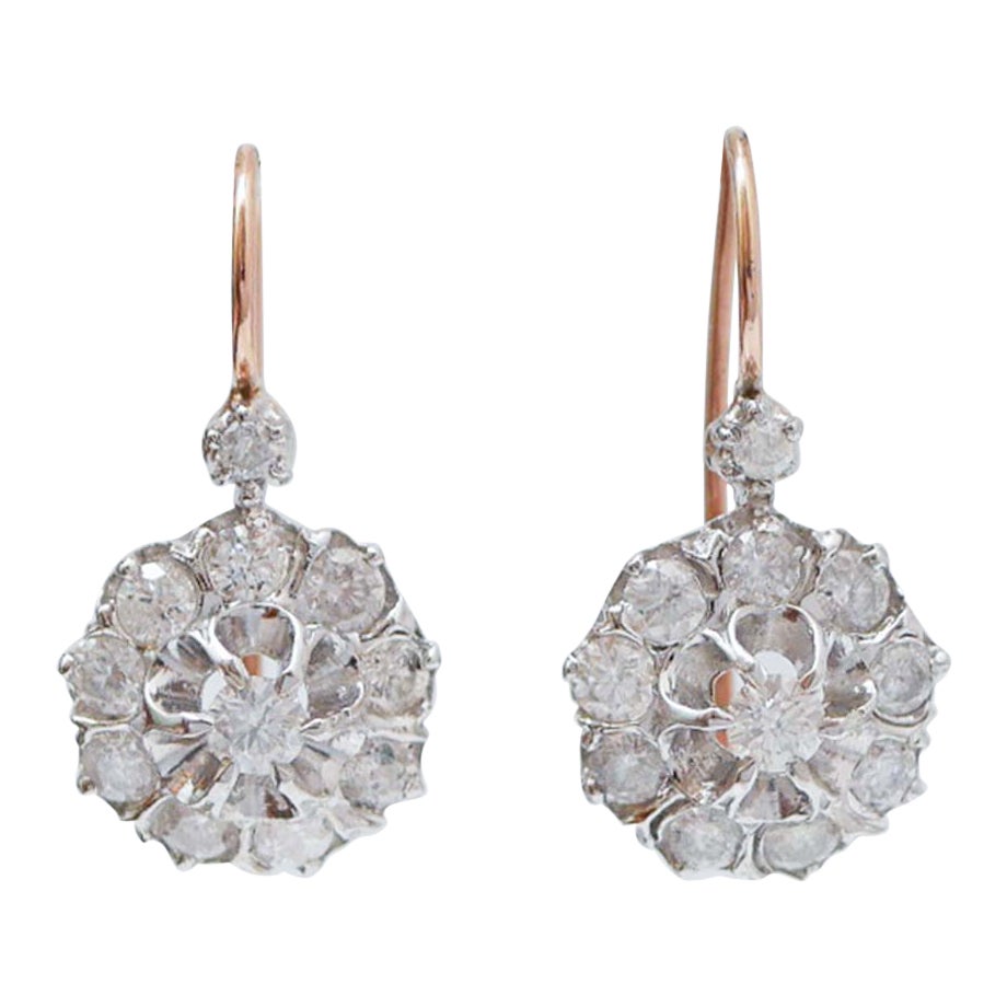 2.49 Carats Diamonds, Rose Gold and Silver Earrings.