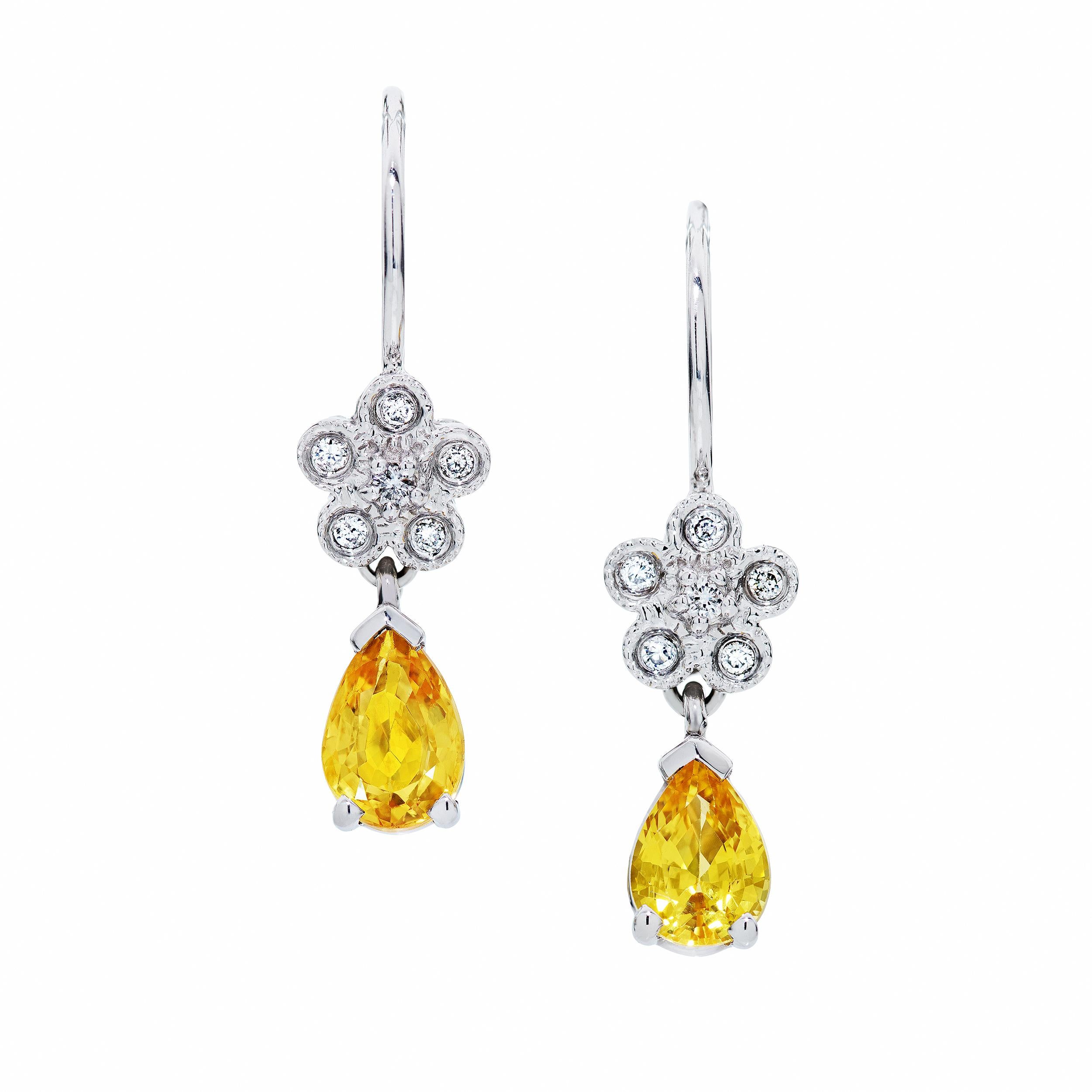 2,49 Karat birnenförmiger gelber Saphir & Diamant Halskette & Ohrringe in 14k WG (Moderne) im Angebot