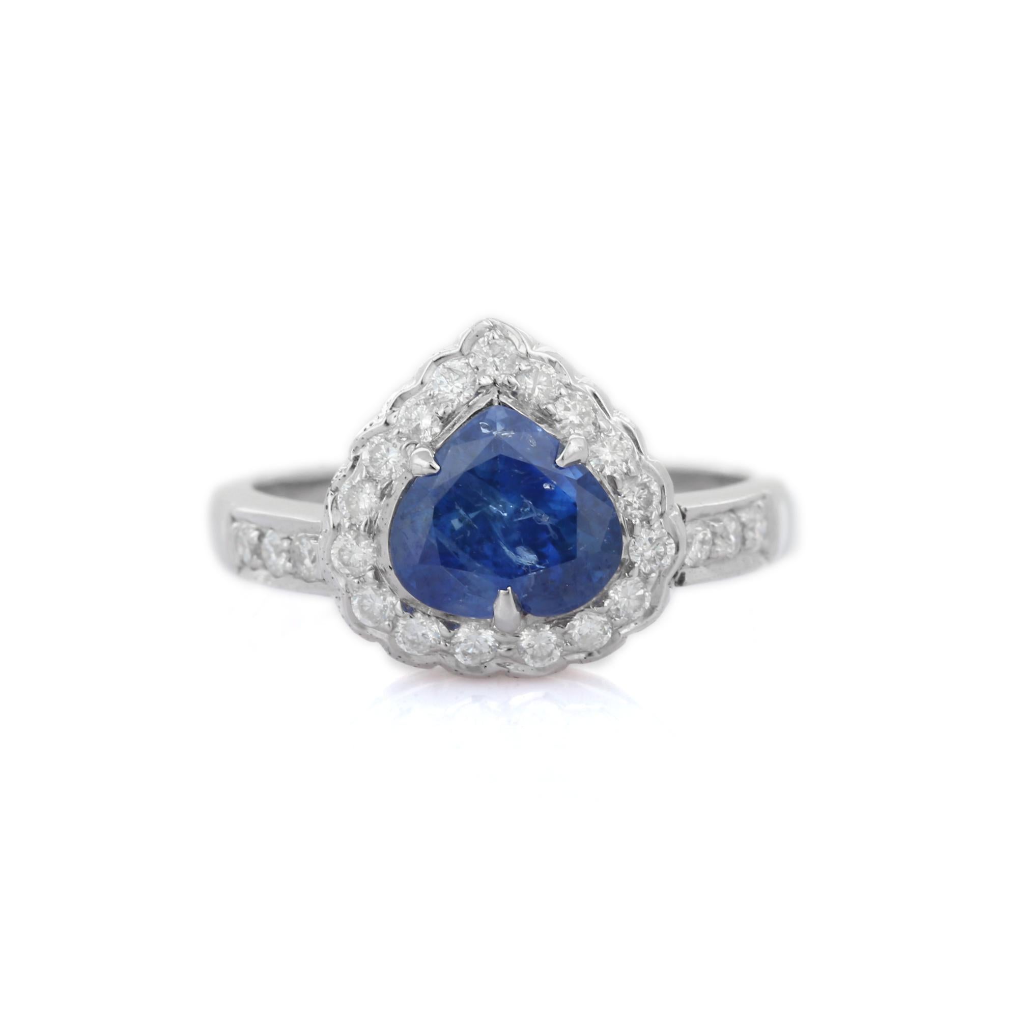 For Sale:  2.49 ct Blue Sapphire Engagement Ring with Halo of Diamond in 18K White Gold 3
