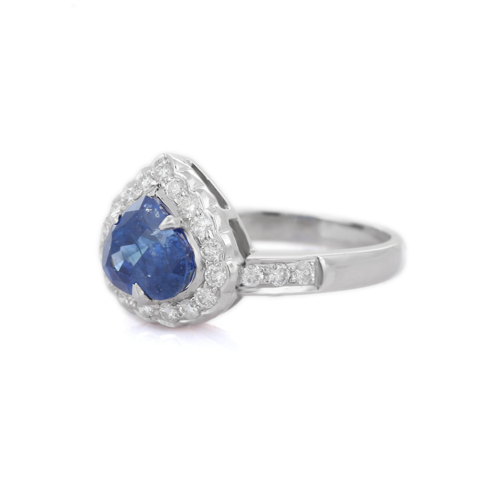For Sale:  2.49 ct Blue Sapphire Engagement Ring with Halo of Diamond in 18K White Gold 4