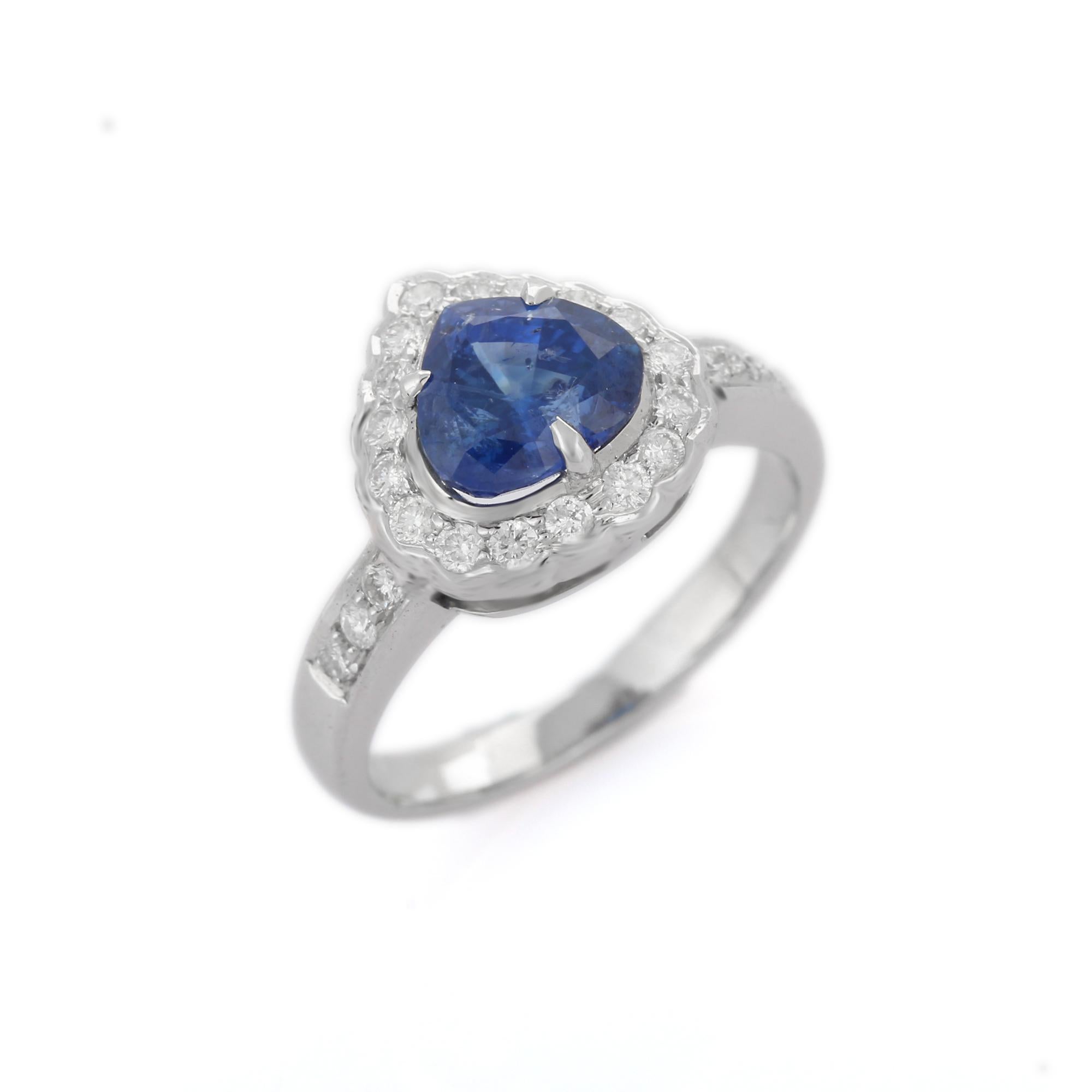 For Sale:  2.49 ct Blue Sapphire Engagement Ring with Halo of Diamond in 18K White Gold 5