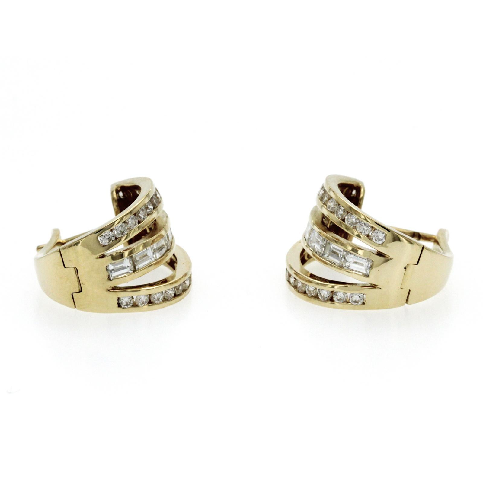 Women's or Men's 2.49 CT Diamonds 14K Yellow Gold Huggies Earrings For Sale