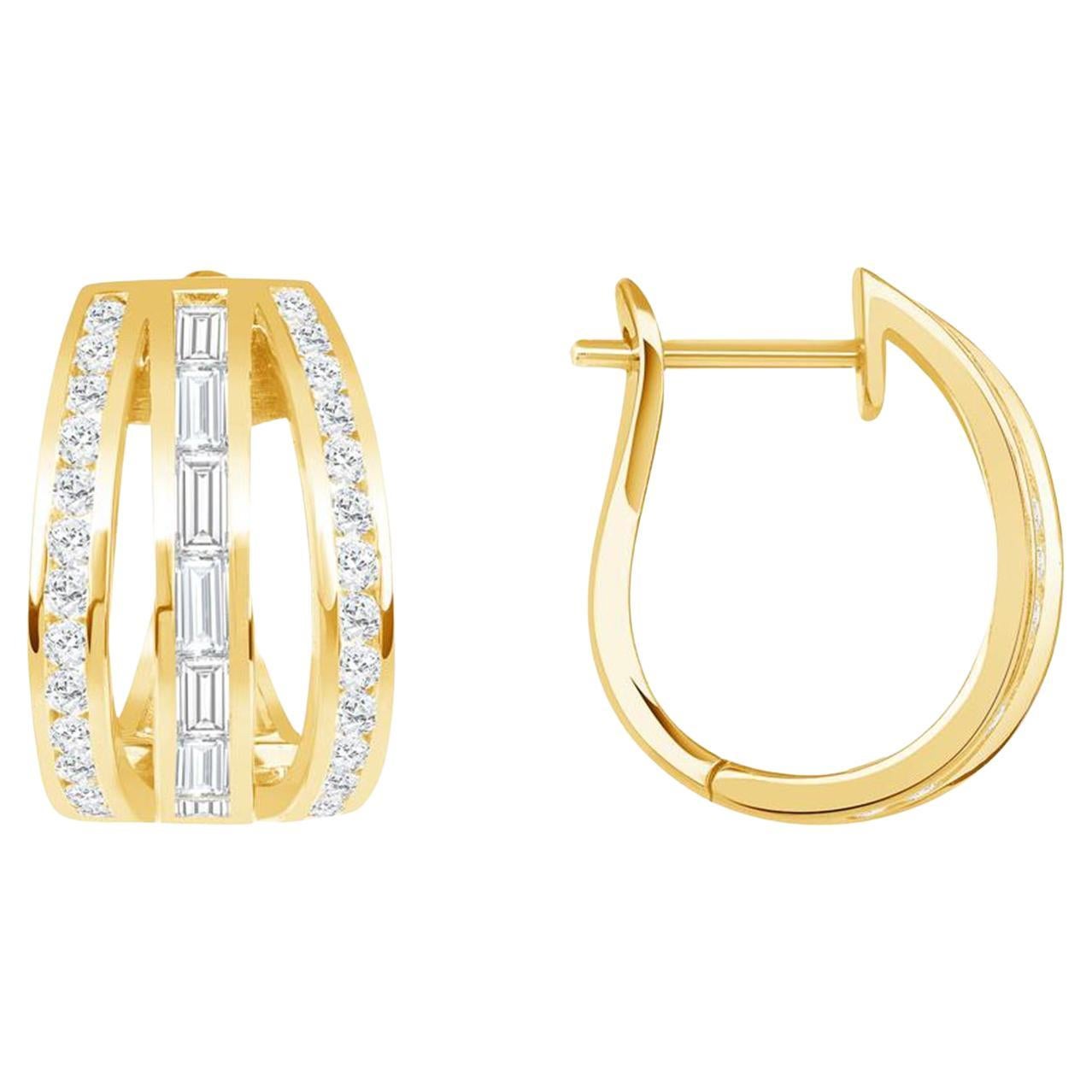 2.49 CT Diamonds 14K Yellow Gold Huggies Earrings For Sale