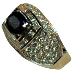 2.49 Ct. Diamonds, 2.27 Ct. Oval Sapphire White Gold, Dome Ring or Pinky ring