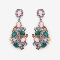 24.91 Carat Genuine Multi Gemstones .925 Sterling Silver Earrings