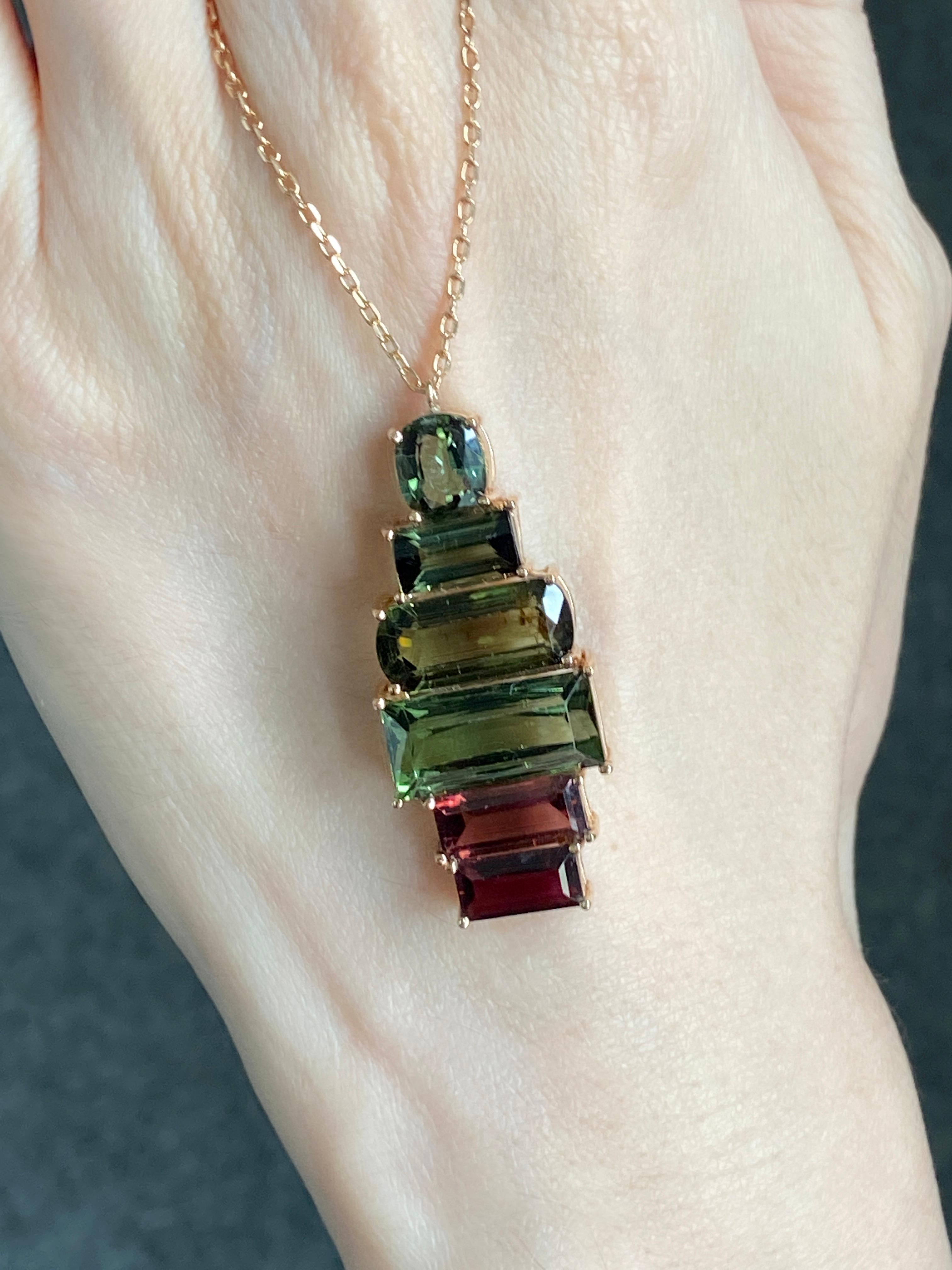 24.93 Carat Tourmaline and 18K Rose Gold Pendant Necklace For Sale 1