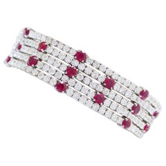 24.93 Carats Diamonds, Rubies, 18 Karat White Gold Modern Bracelet.
