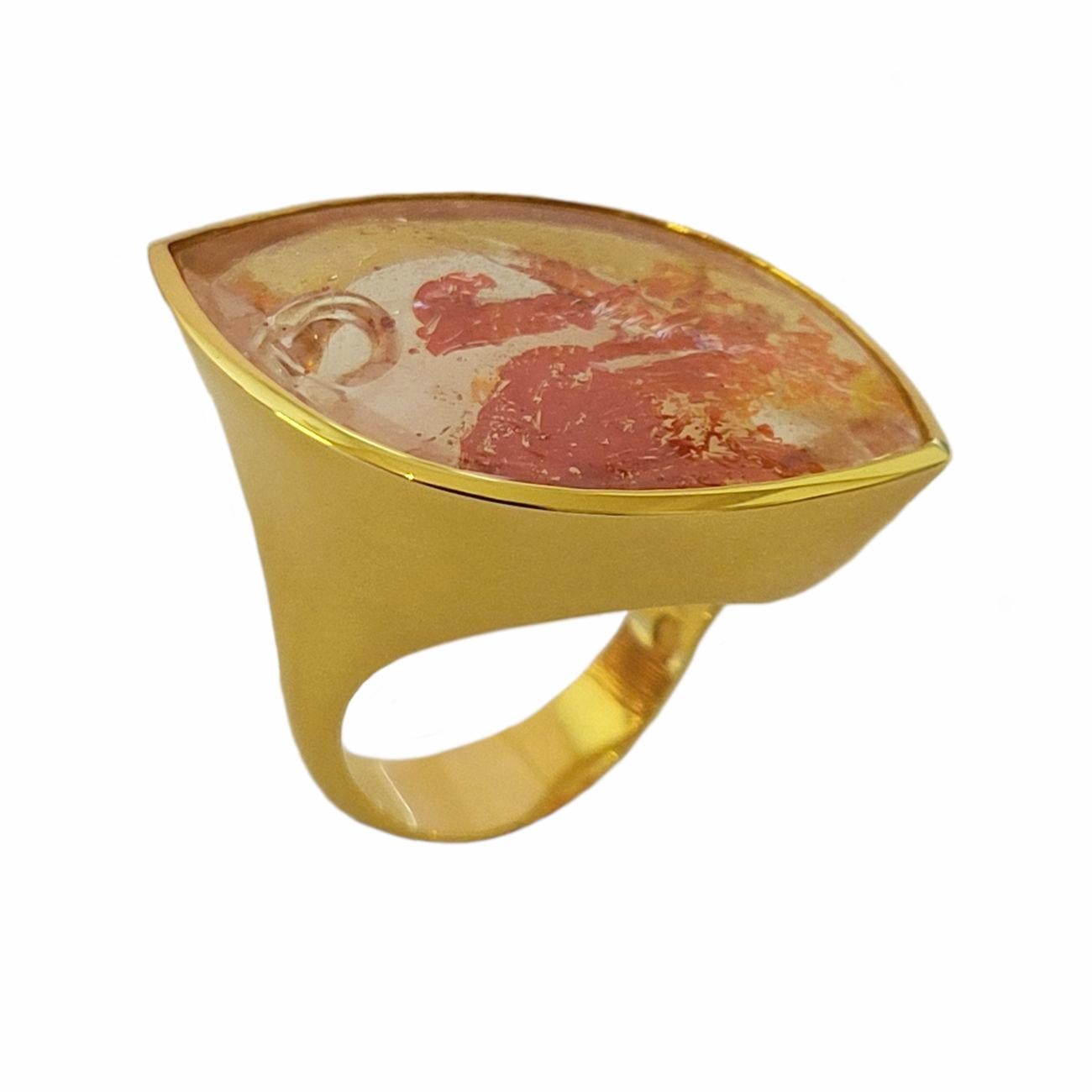 Modern 24.95 Carat Rock Crystal with Iron Inclusions Gold Ring Atelier Munsteiner For Sale