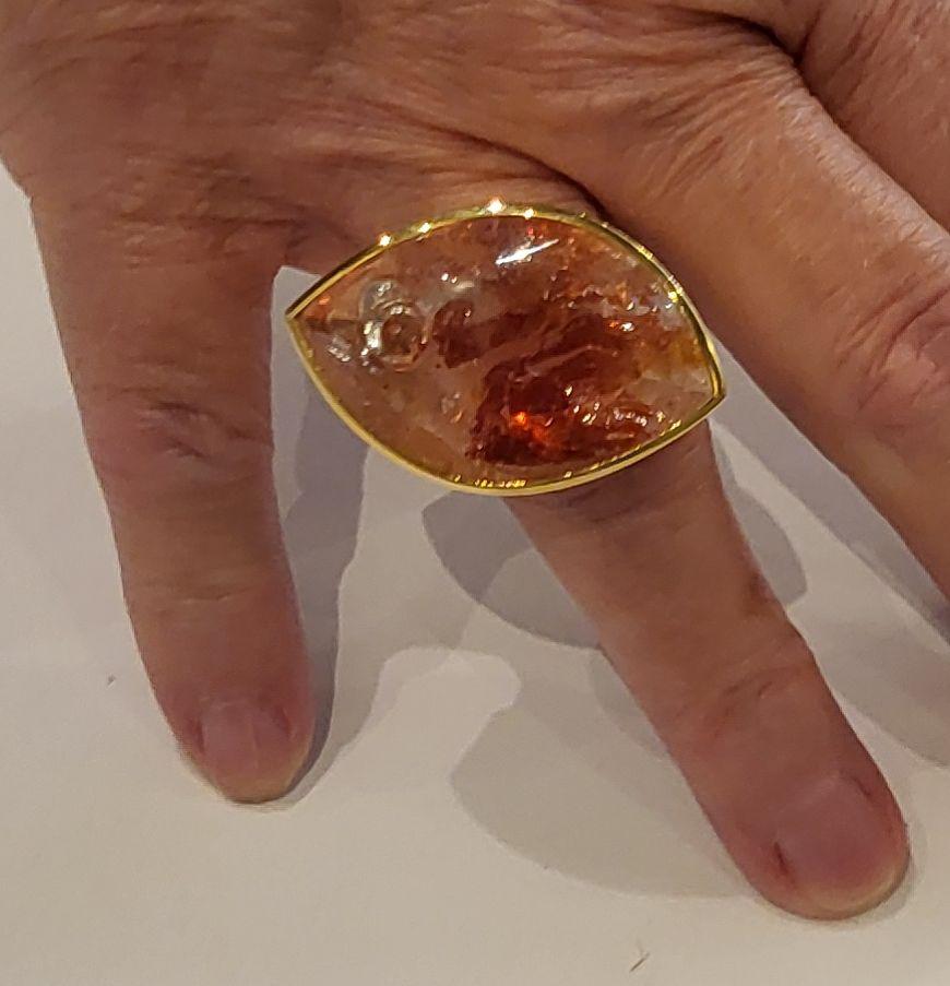 Women's 24.95 Carat Rock Crystal with Iron Inclusions Gold Ring Atelier Munsteiner For Sale