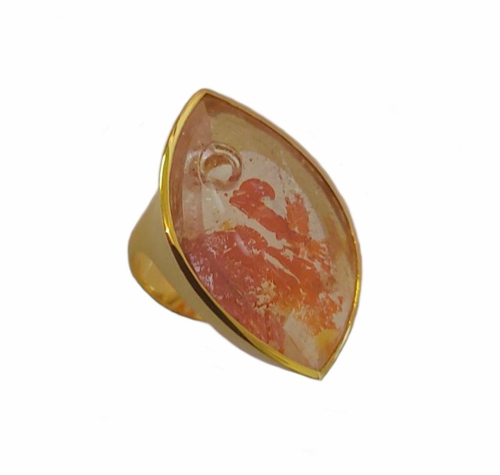 24.95 Carat Rock Crystal with Iron Inclusions Gold Ring Atelier Munsteiner For Sale 1