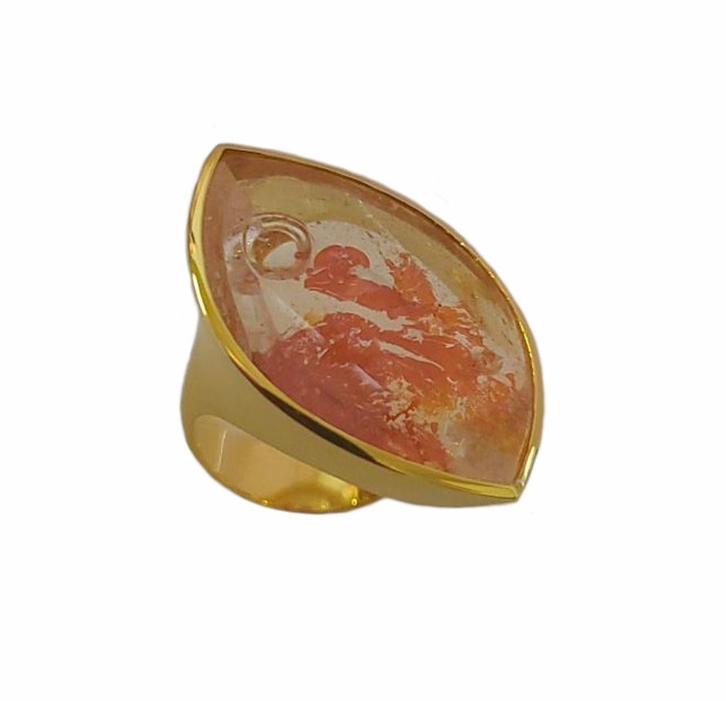 24.95 Carat Rock Crystal with Iron Inclusions Gold Ring Atelier Munsteiner For Sale 2