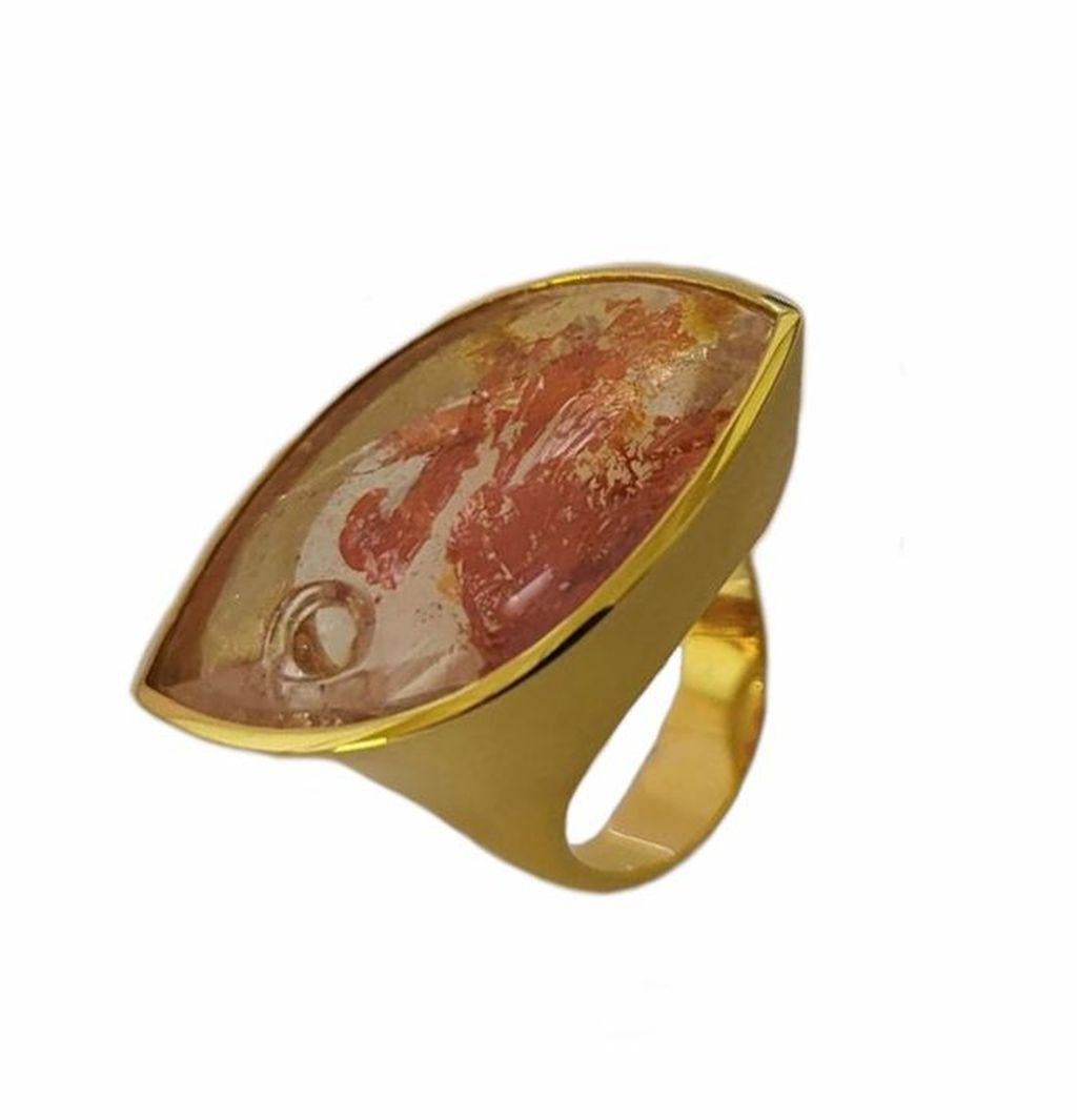 24.95 Carat Rock Crystal with Iron Inclusions Gold Ring Atelier Munsteiner For Sale 4