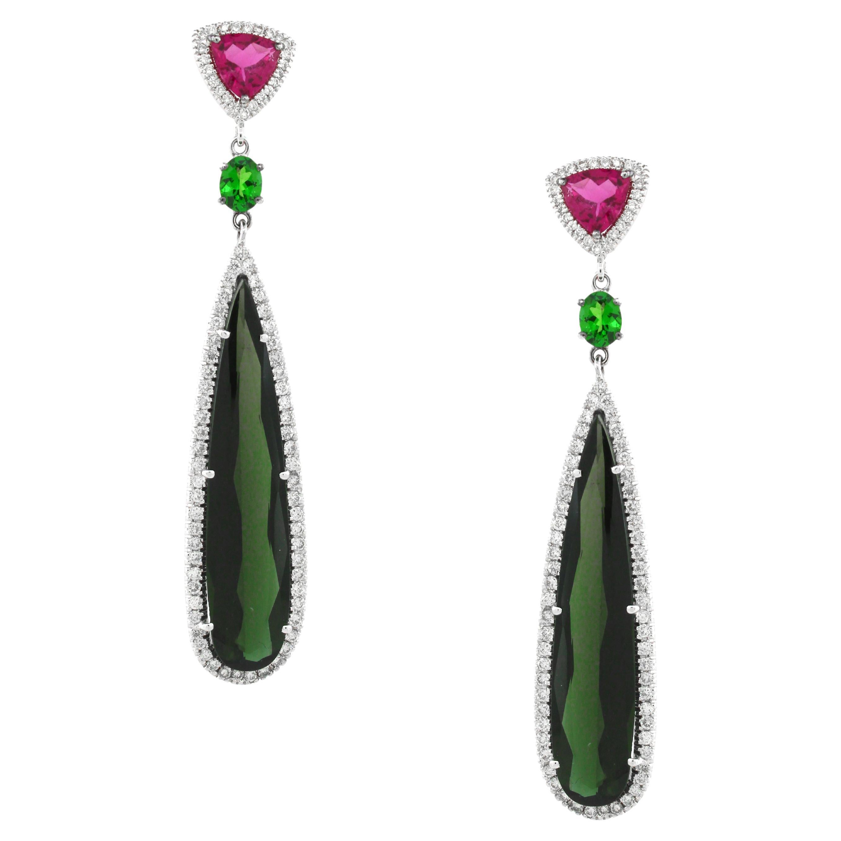 24.95 carats of Tourmaline Drop Earrings For Sale