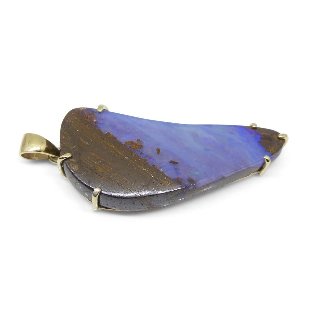 24.95ct Purple-Blue Freeform Boulder Opal Pendant set in 10k Yellow Gold For Sale 4