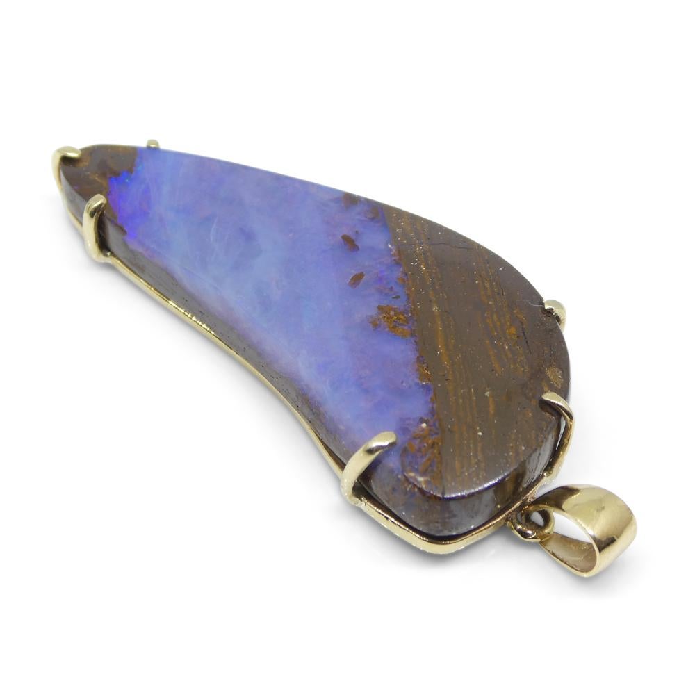 24.95ct Purple-Blue Freeform Boulder Opal Pendant set in 10k Yellow Gold For Sale 5
