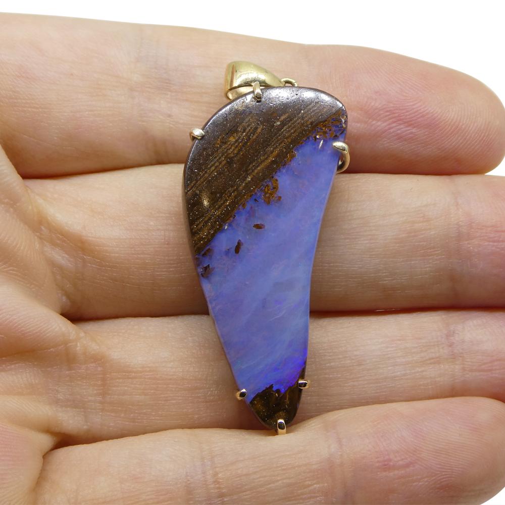We have for you this stunning Boulder Opal Pendant set in a 10k Yellow Gold. 

This pendant is made here in Canada to exacting standards and is sure to turn heads and get your friends asking 'where did you get that?', be sure to tell them you got it