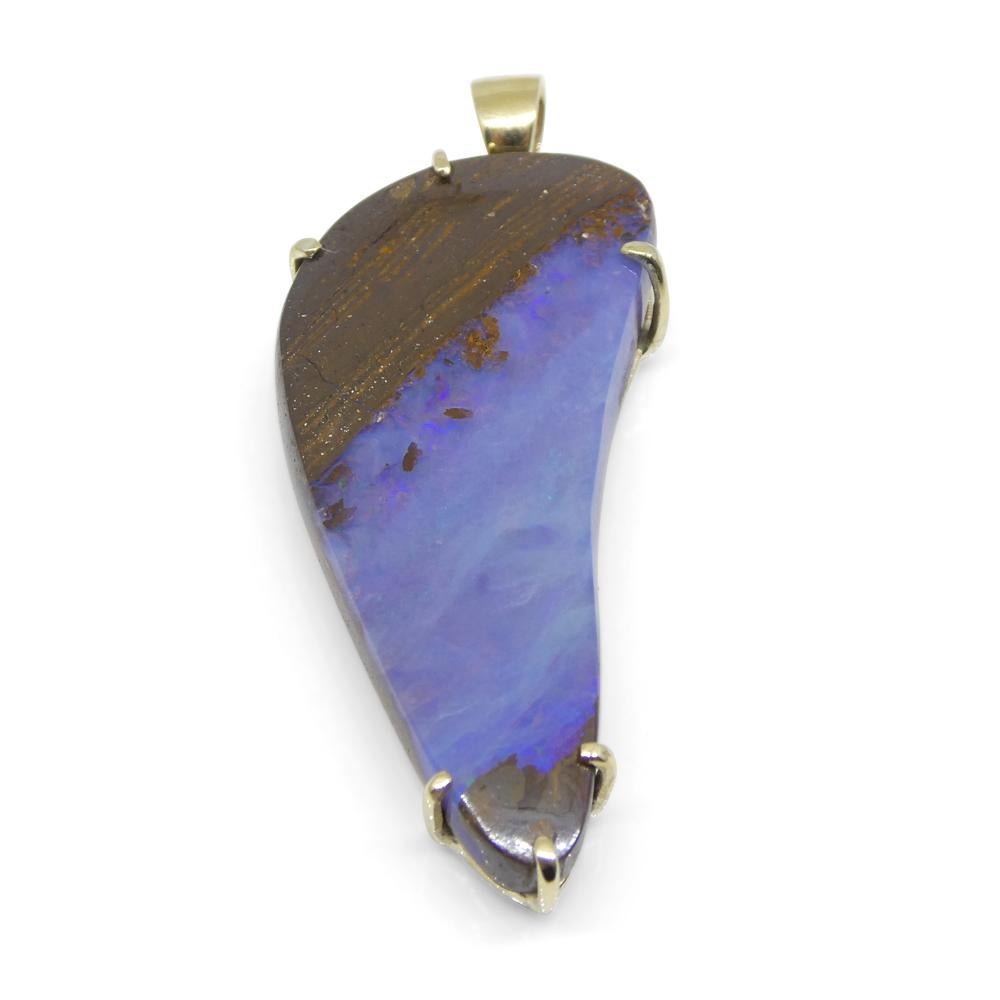 Contemporary 24.95ct Purple-Blue Freeform Boulder Opal Pendant set in 10k Yellow Gold For Sale