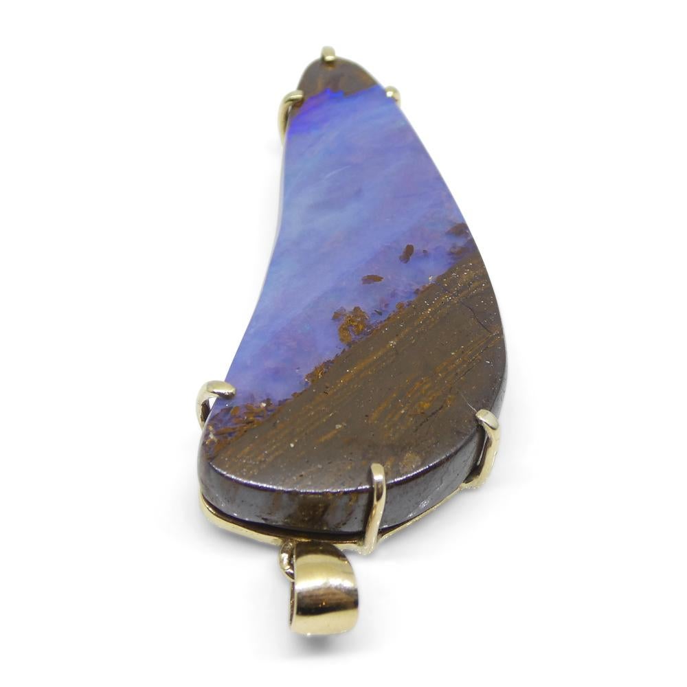 24.95ct Purple-Blue Freeform Boulder Opal Pendant set in 10k Yellow Gold In New Condition For Sale In Toronto, Ontario