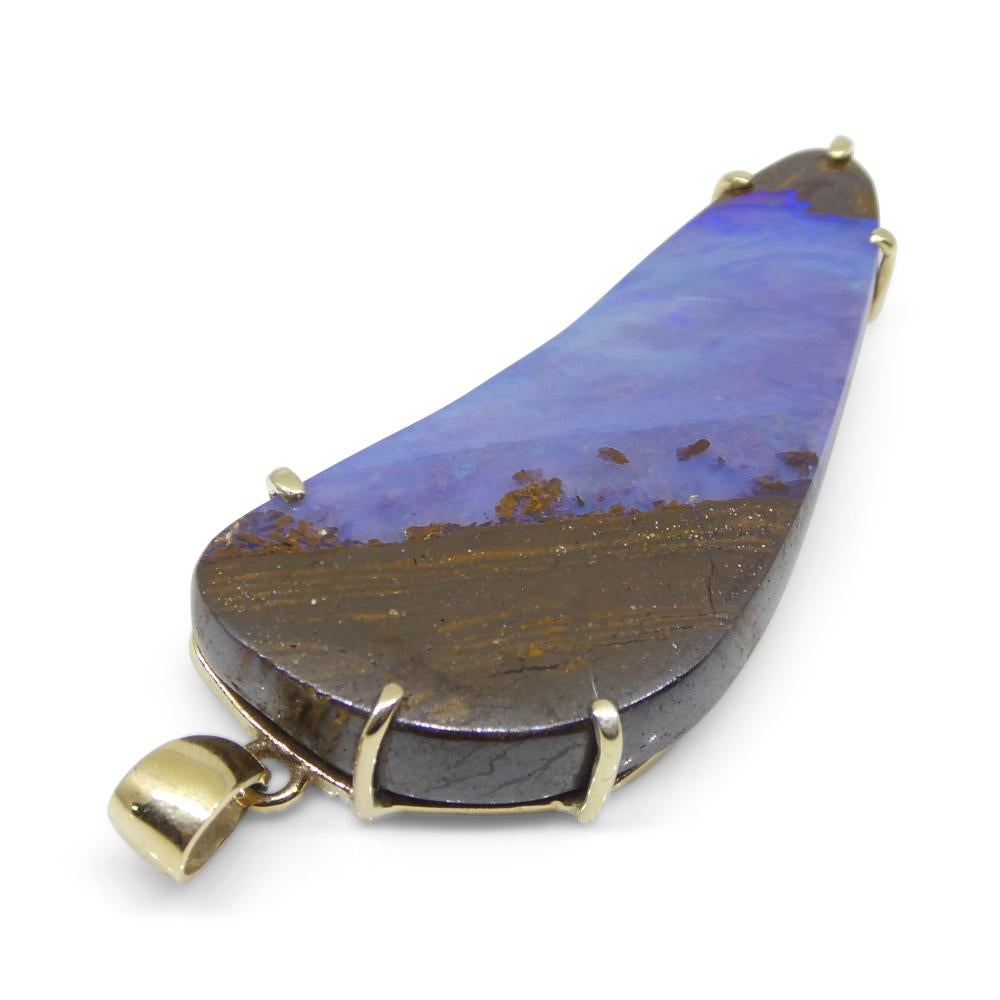 Women's or Men's 24.95ct Purple-Blue Freeform Boulder Opal Pendant set in 10k Yellow Gold For Sale