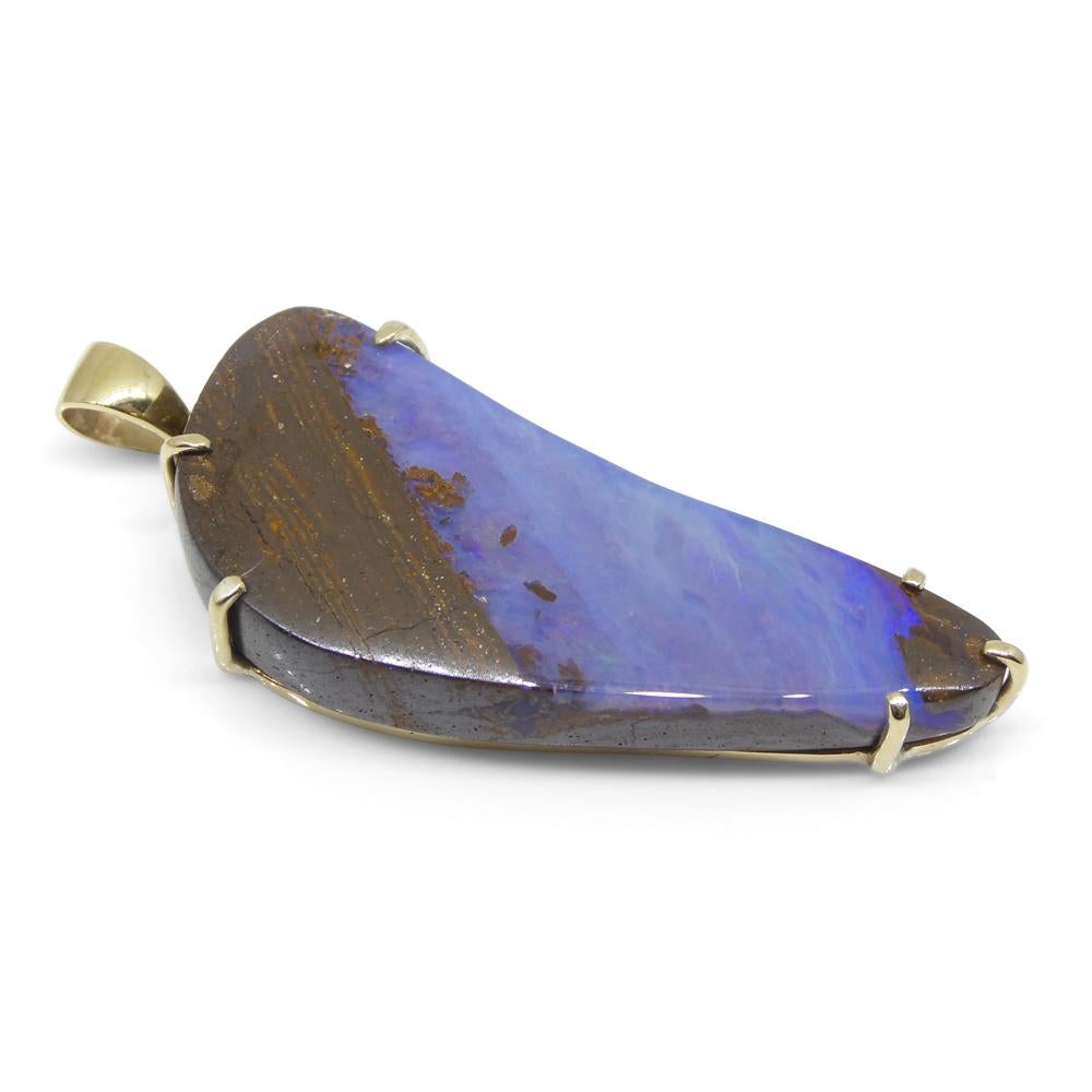 24.95ct Purple-Blue Freeform Boulder Opal Pendant set in 10k Yellow Gold For Sale 2