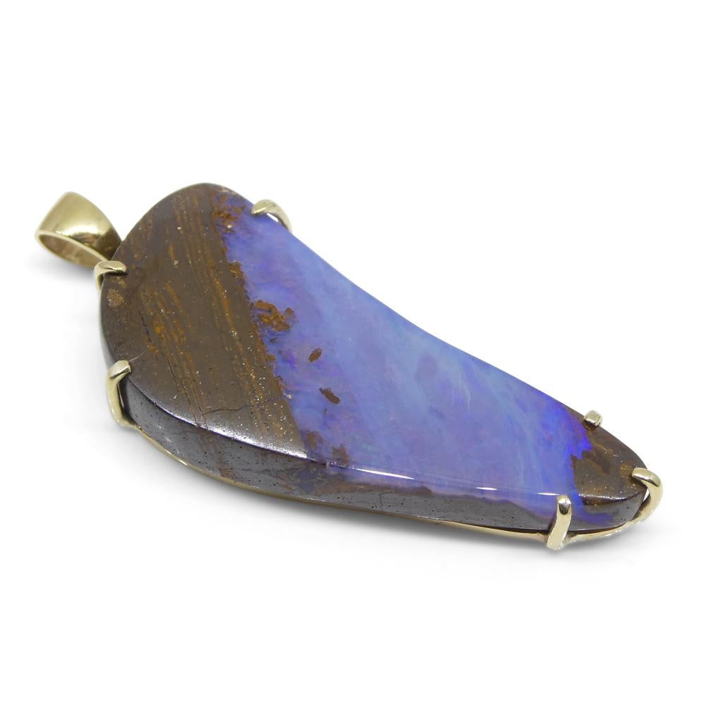 24.95ct Purple-Blue Freeform Boulder Opal Pendant set in 10k Yellow Gold For Sale 3