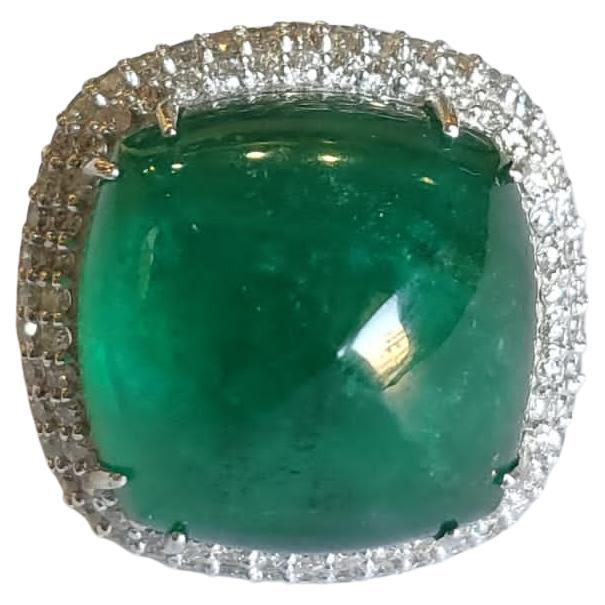 24.99 Carats, Natural Zambian Emerald Sugarloaf & Diamonds Engagement Ring
