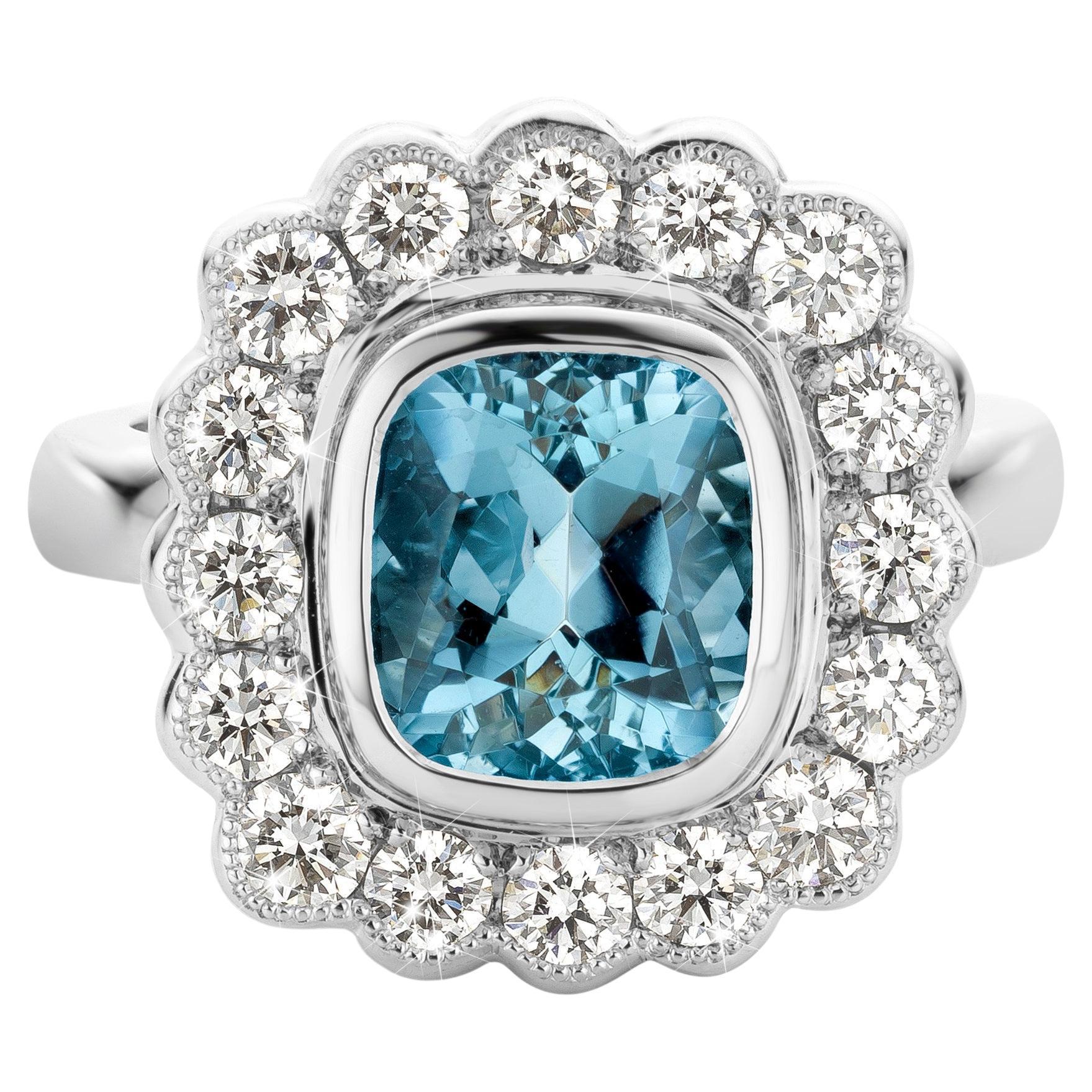 2,49Ct aquamarine 18K Diamond  1,16Ct LC-D Art Deco Coctail Engagement Ring