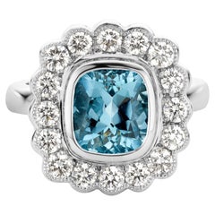 2,49Ct aquamarine 18K Diamond  1,16Ct LC-D Art Deco Cocktail Engagement Ring