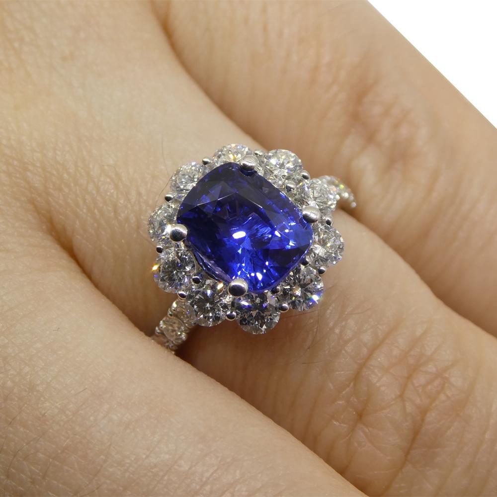 Contemporary 2.49ct Blue Sapphire, Diamond Engagement/Statement Ring in 18K White Gold For Sale