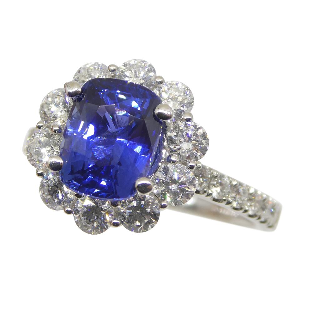 Women's or Men's 2.49ct Blue Sapphire, Diamond Engagement/Statement Ring in 18K White Gold For Sale