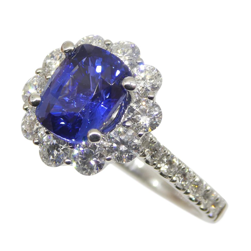 2.49ct Blue Sapphire, Diamond Engagement/Statement Ring in 18K White Gold For Sale 2