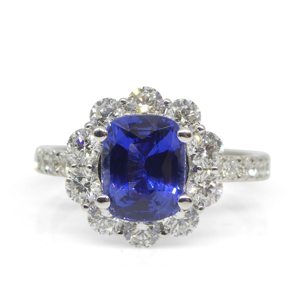 Bague de fiançailles/déclaration en or blanc 18 carats, saphir bleu de 2,49 carats et diamant en vente 3
