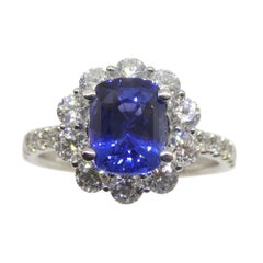 2.49ct Blue Sapphire, Diamond Engagement/Statement Ring in 18K White Gold