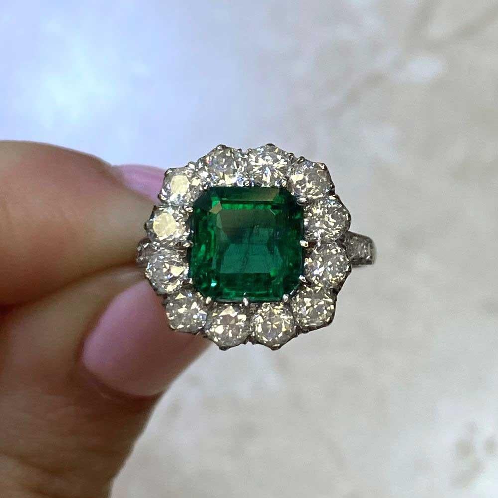 2.49ct Emerald Cut Emerald Engagement Ring, I Color, Diamond Halo, Platinum For Sale 5
