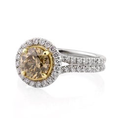 2.49ct Fancy Brown Green Yellow Round Brilliant Cut Diamond Engagement Ring